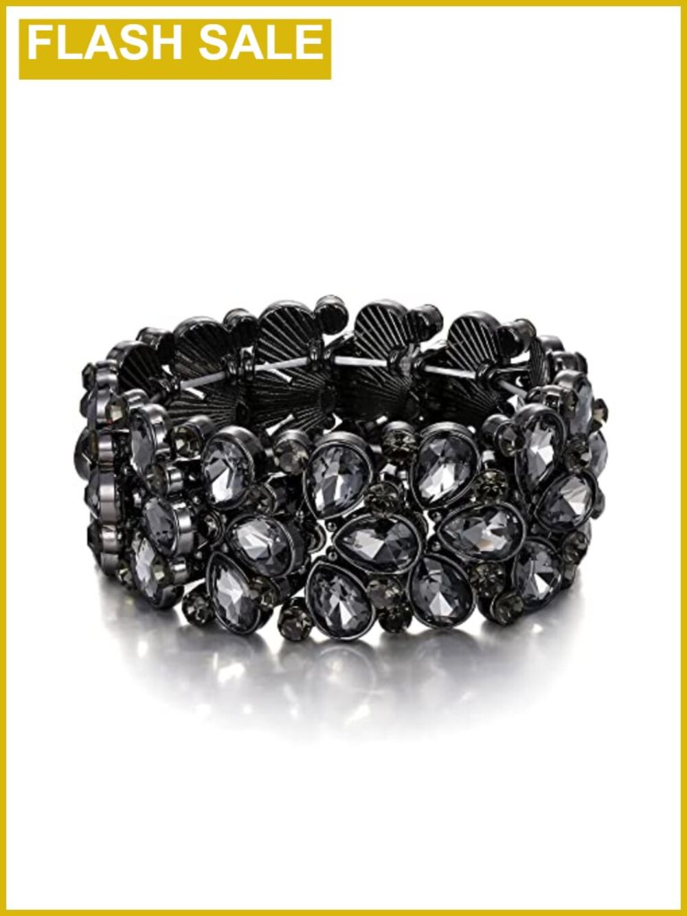 Art Deco Stretch Bracelet Austrian Crystal 3 Layer Teardrop